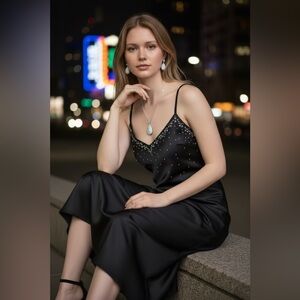 Clear Crystal Necklace Earrings Set Teardrop Pendant on Silver Chain